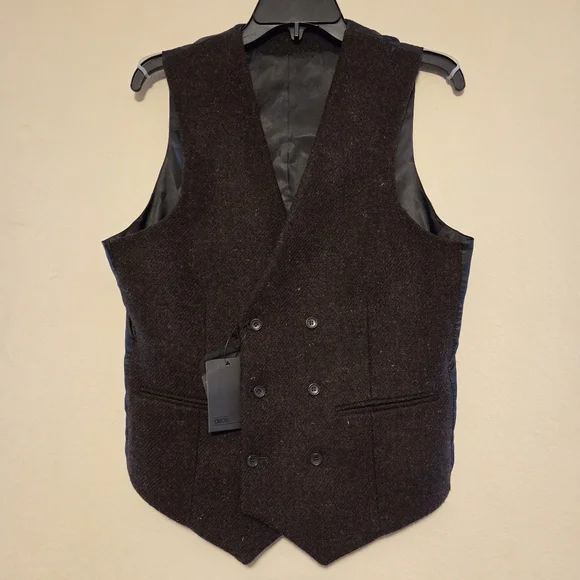ASOS Harris Tweed Wool Vest 38R Brown Geometric Lining NWT - Picture 1 of 14